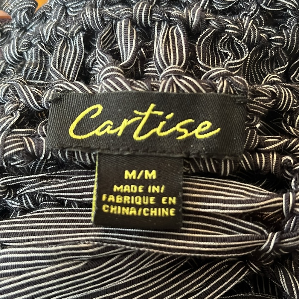 Cartise Black & White stripe Crochet Unique Bohemian Open Cardigan Size Medium - Picture 6 of 15